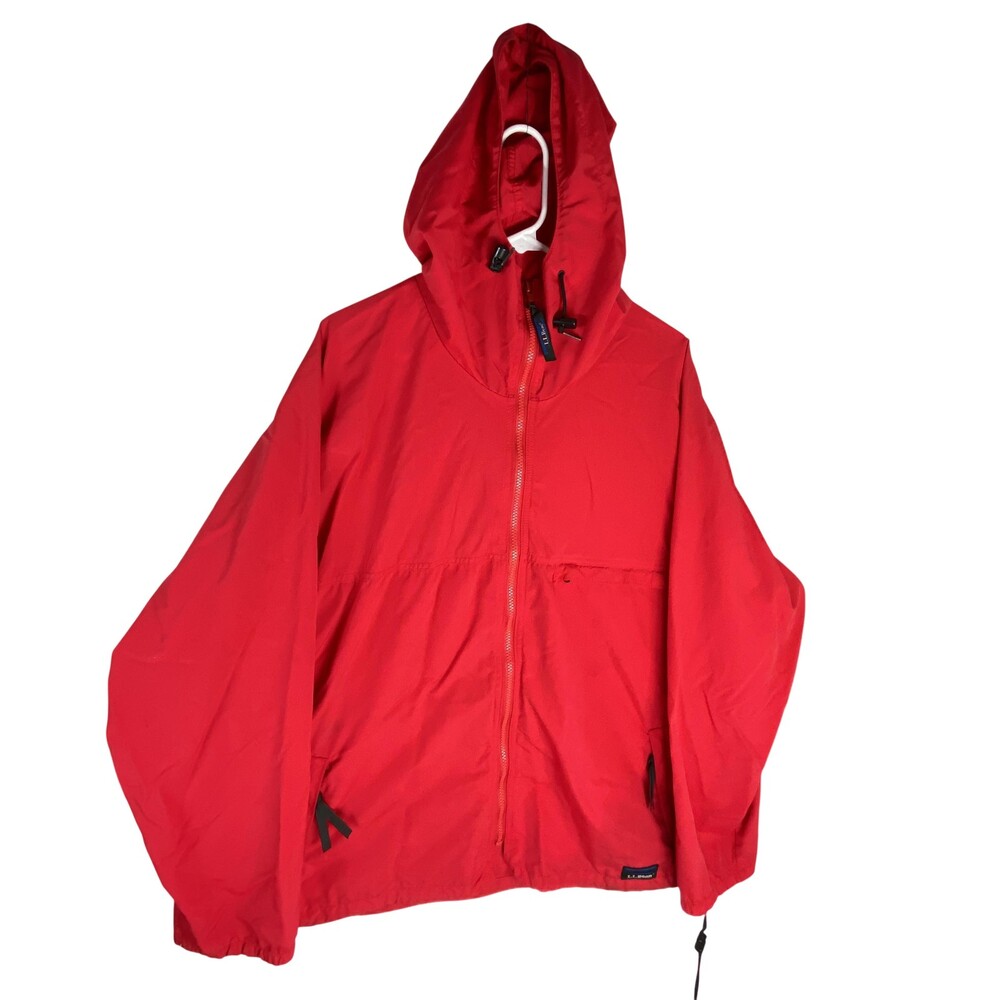 Vintage LL Bean Jacket Mens XL Red Hooded Lightweight Nylon Windbreaker USA 90s